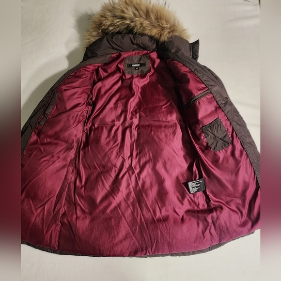 DKNY Down Puffer Trench Parka Trench Fur Trim Brown Womens Size XSmall Winter - Picture 5 of 16